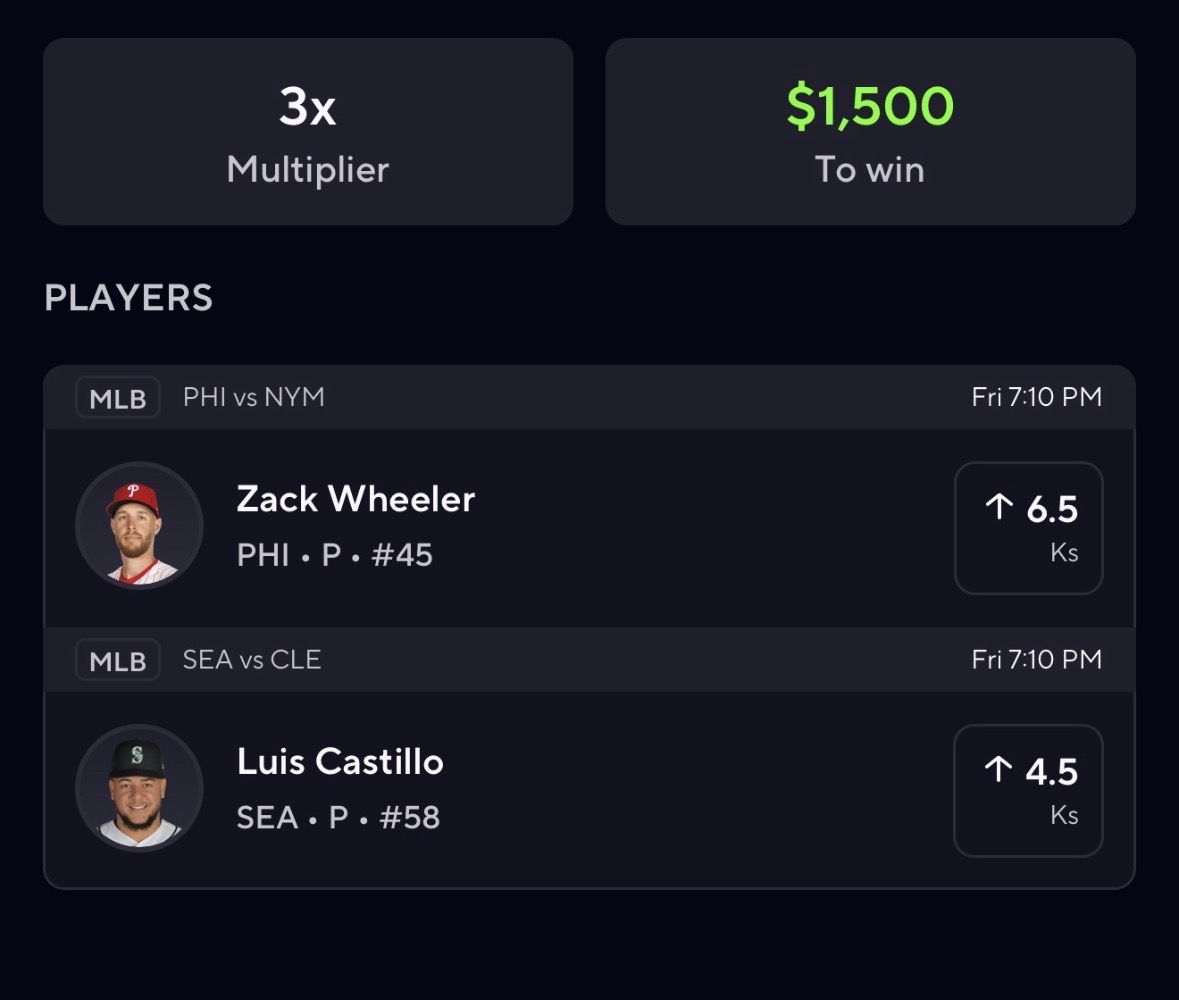 3x Multiplier $1,500 to win — MLB pitcher strikeout props